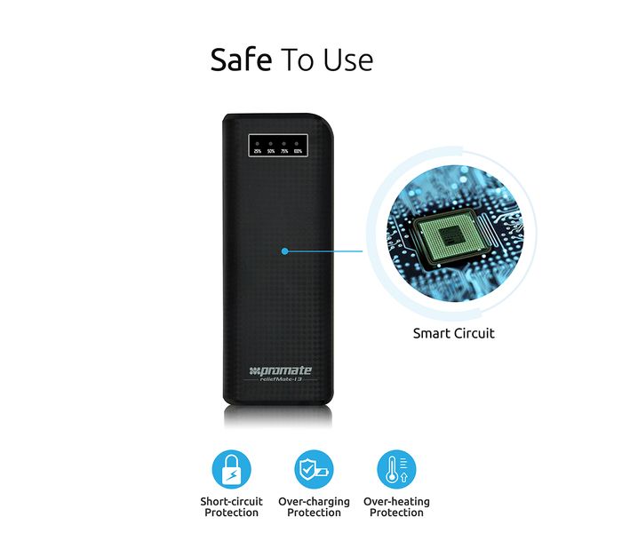 Promate ReliefMate-13 13200 mAh High Capacity Power Bank with Dual USB Port, Black - Zoom Image 4