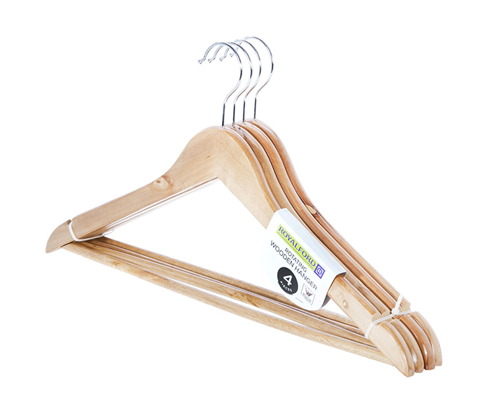 Royalford RFU9013 Rotating Wooden Hanger Set - 4 Pieces, Beige - Zoom Image 5