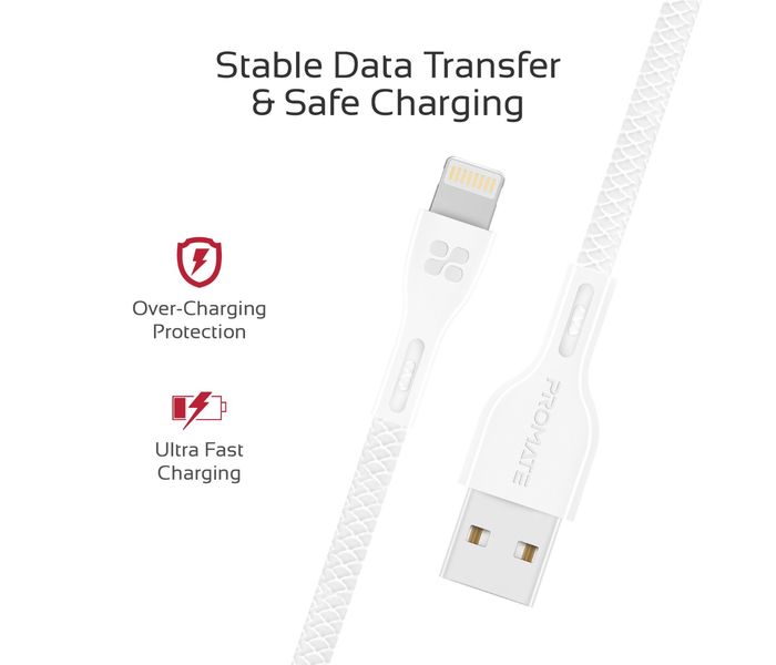 Promate Powerbeam-i Lightning to USB-A Charging Cable - 1.2 Metre, White - Zoom Image 4