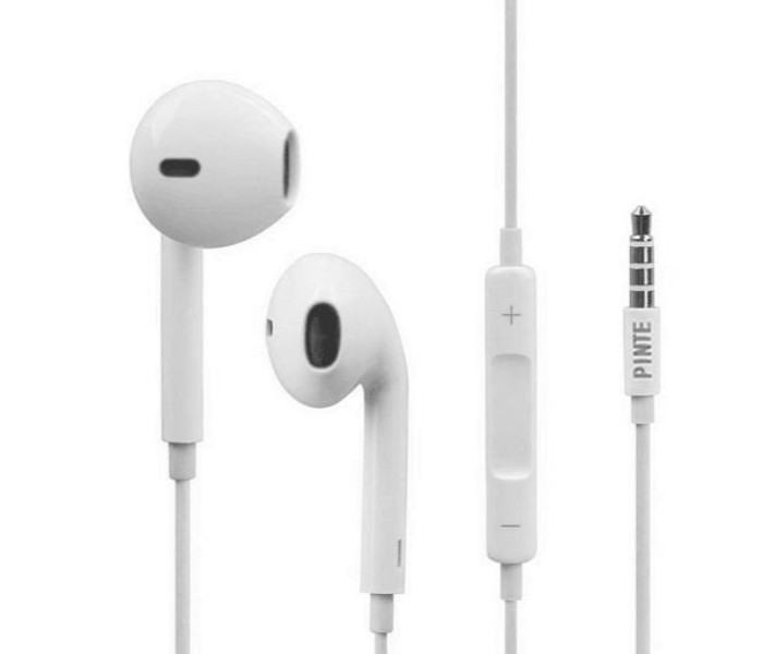 Pinte 2 in 1 Stereo Earphones with Mic and Mobile Ring Holder for Smartphones P-24 White and Stainless Steel - Zoom Image 1