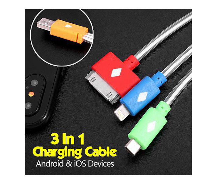 Zooni Colorful 3-In-1 Lightning Charging Cable For Android & iOS Devices - Zoom Image 2