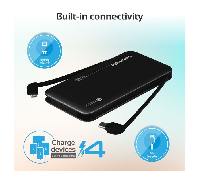 Promate Crown-10QC 10000 mAh Portable Power Bank with 18W USB Type C Charging Port, Black - Zoom Image 2