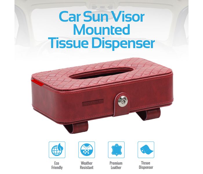 Promate TissueBox PU Leather Clip Car Sun Visor Tissue Box Holder for Facial Tissue & Other Napkin Papers - Red - Zoom Image 1