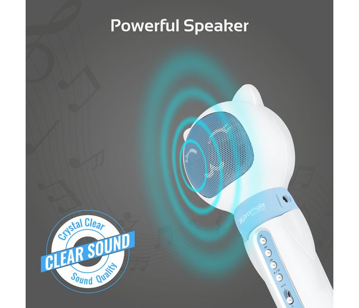 Promate Rockstar Kiddie Wireless Karaoke Microphone with Hi-Fi Wireless Speaker, Blue - Zoom Image 1