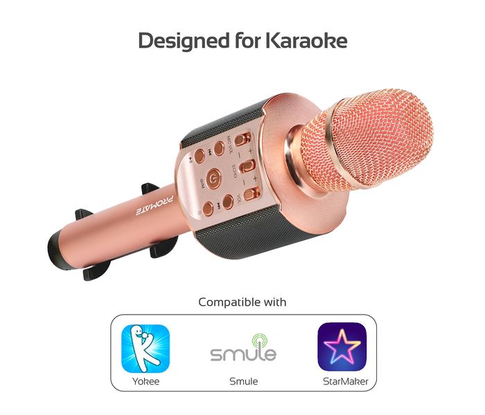 Promate Vocalmic-4 Portable Bluetooth Rechargeable Karaoke Mic with Phone Holder - Rose Gold - Zoom Image 5