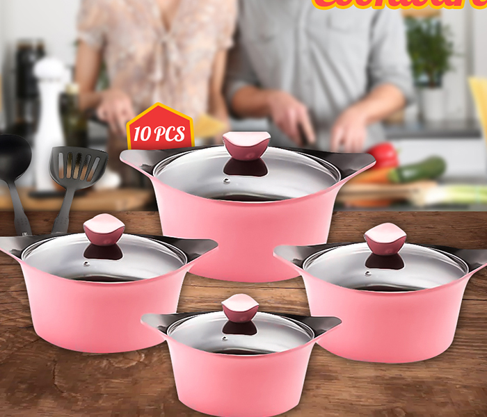 Royalford RF9271 10 Pieces Korean Cookware Set - Pink - Zoom Image 1