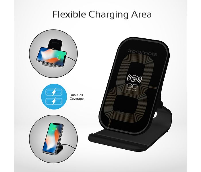 Promate Auradock-6 15W Qi Wireless Charging Pad Stand with Dual Coil - Black - Zoom Image 4