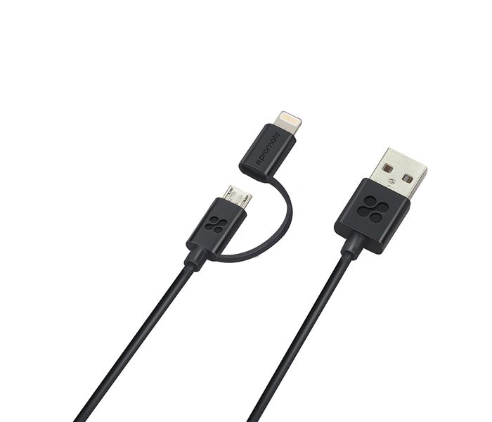 Promate LinkMate-Duo 2 in1 Lightning and Micro-USB Sync & Charge Cable for iPhone and Android Devices - Black - Zoom Image 5