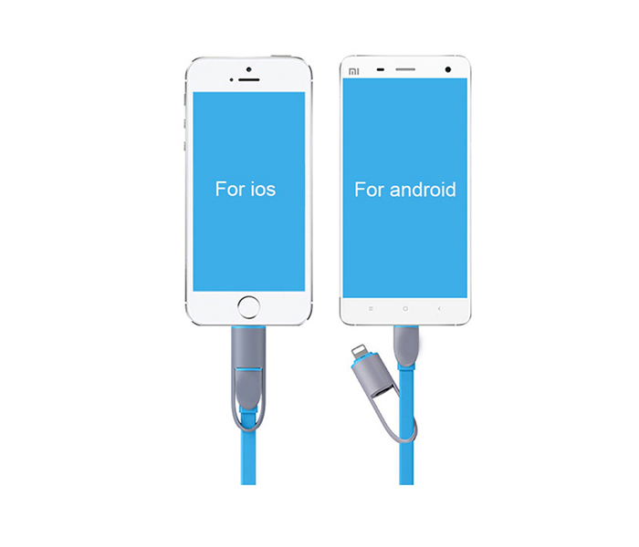 iends IN-CA9546 2-in-1 Flat USB Cable with Micro USB & Lightning Connectors - Blue - Zoom Image 4