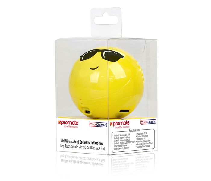 Promate Coolclassic Cute Emoji Stereo Sound Wireless Bluetooth Speaker with Built-in Mic - Yellow - Zoom Image 6