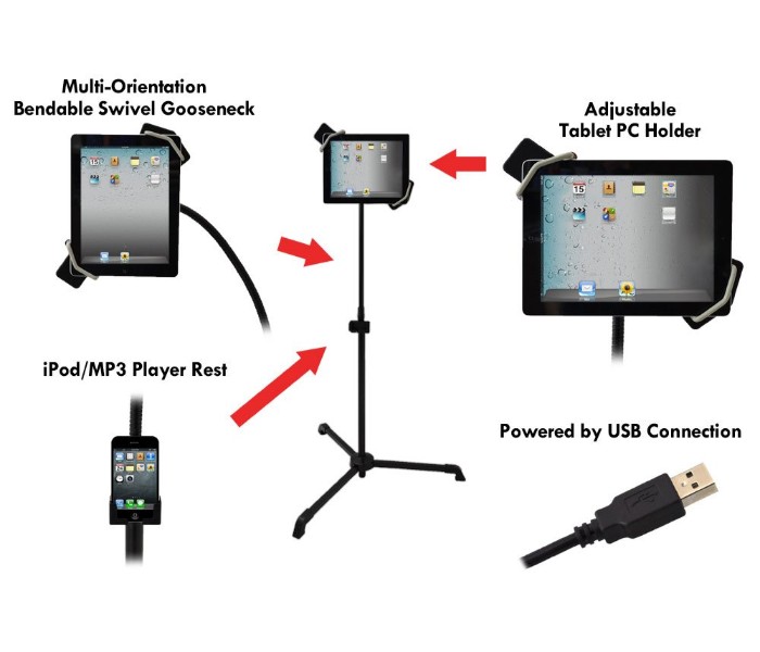 Taqdeer FS-01 Universal Tablet PC, Android, Kindle, iPad Floor Stand Black - Zoom Image 2