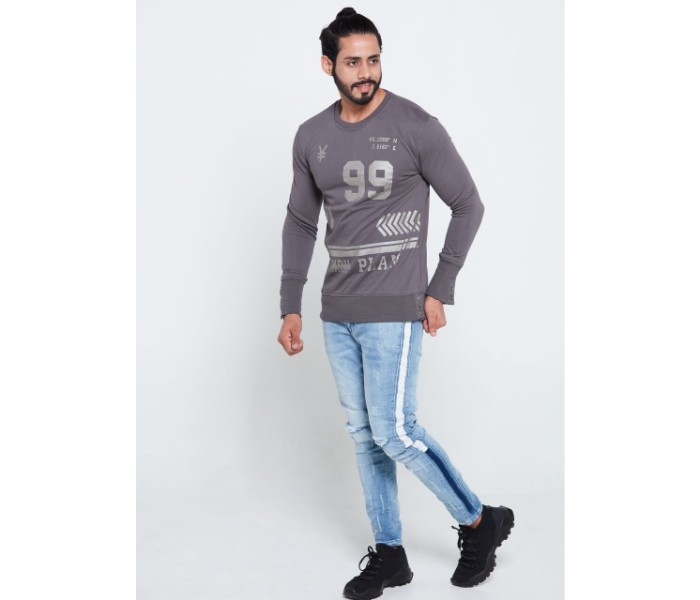 Petro OU10069 Printed Long Sleeve Side Button Sweat Shirt 2XL-Grey - Zoom Image 3