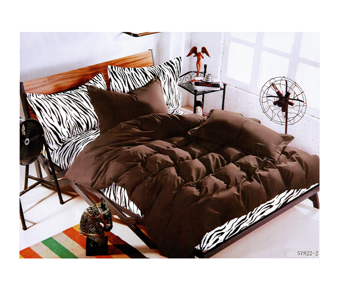 AMH ZB002 6 Pieces High Quality Cotton Double Size Bed Sheet with Quilt Cover & Pillow Case - Brown - Zoom Image