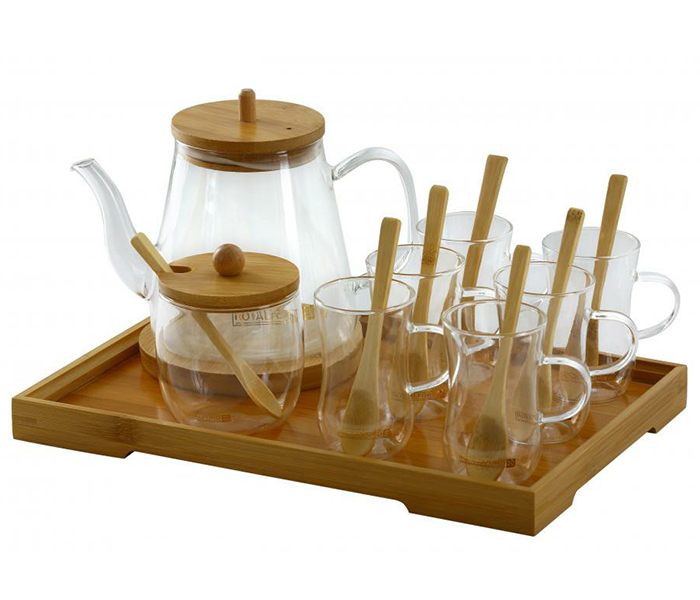 Royalford RF9326 18 Pieces Glass Tea Set with Wooden Stand - Zoom Image 1