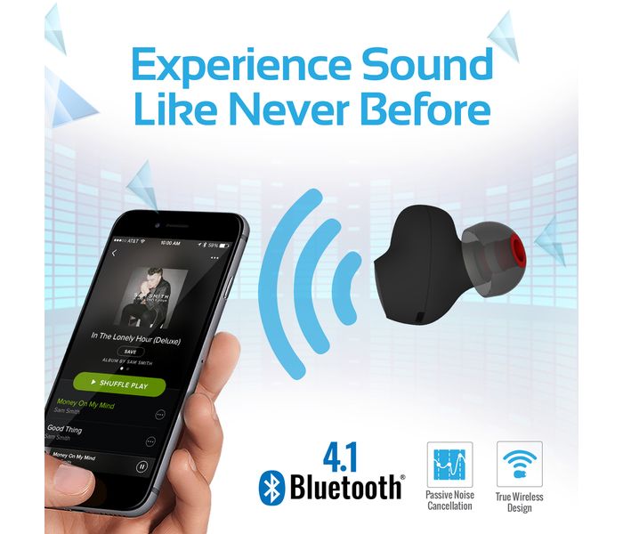 Promate Trueblue Bluetooth 4.1 Stereo Sound Earphone with Mic and Charging Case, Black - Zoom Image 2