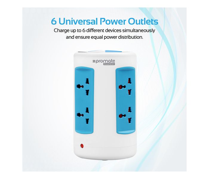 Promate PowerGrid-1.UK 2500W Universal Vertical Power Extension with 6 Outlets & 4 USB Port, White - Zoom Image 2