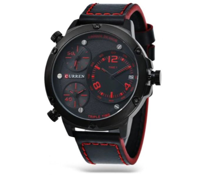 Curren 8262 Casual Quartz Watch For Men Black And Red - Zoom Image