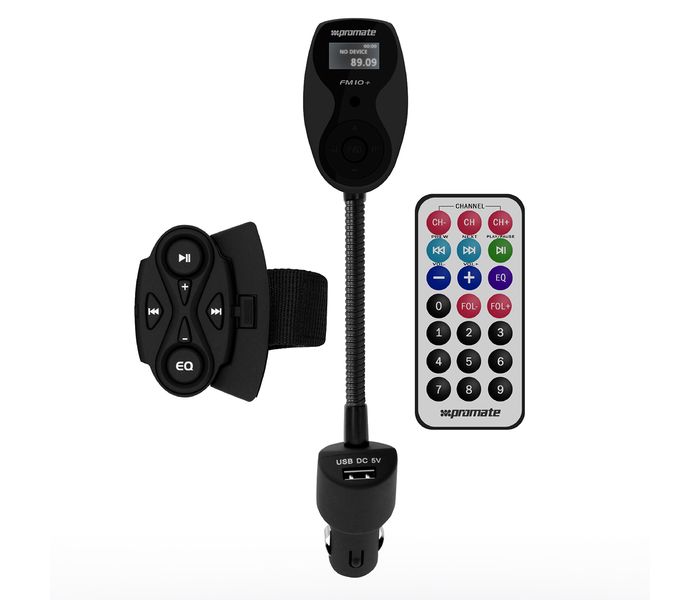 Promate FM10+ Wireless In-Car FM Transmitter Adapter Car Kit with USB Car Charging - Black - Zoom Image 5