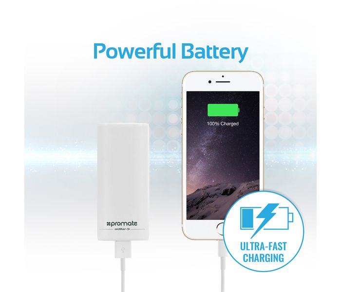 Promate Aid Bar-5 5200 mAh Portable Power Bank, White - Zoom Image 2