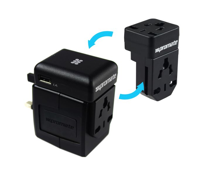 Promate TravelMate.Combo Universal All in One Worldwide Travel Adapter, Black - Zoom Image 2