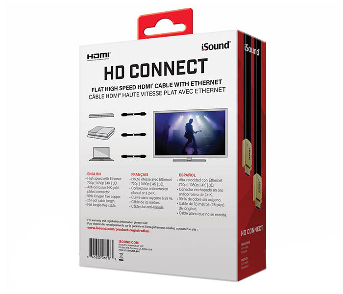 I Sound 6817 25ft Flat HDMI Cable - Black - Zoom Image 2