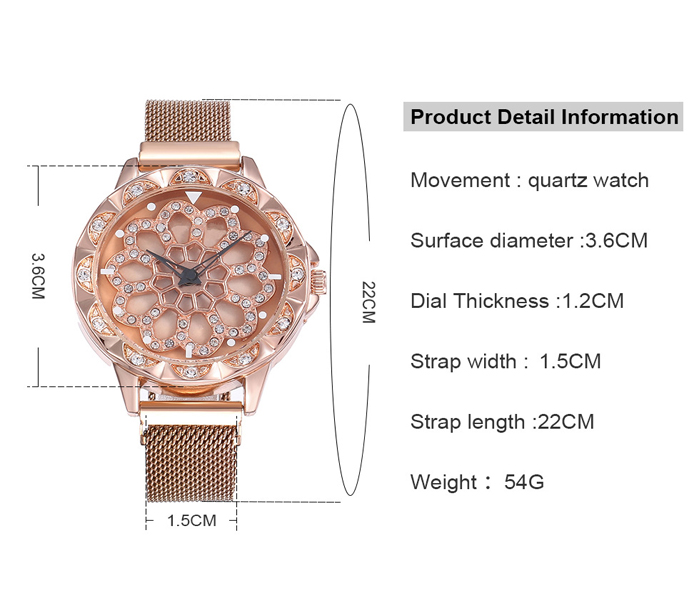 Sphere 360 Rotation Womens Magnetic Stainless Steel Mesh Strap Watch - Rose Gold - Zoom Image 1