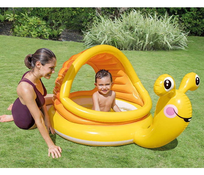 Intex ZX-57124 145 x 102 x 74CM Inflatable Lazy Fish Built-in Sunshade Baby Pool - Yellow - Zoom Image 1