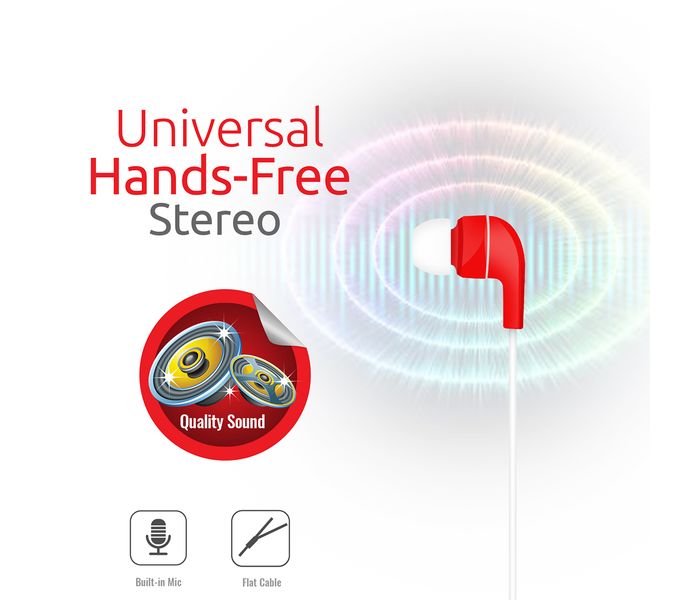 Promate Aurus Ergonomic Comfort Fit Universal Hands Free Stereo Earphone with Built-in Microphone, Red - Zoom Image 1