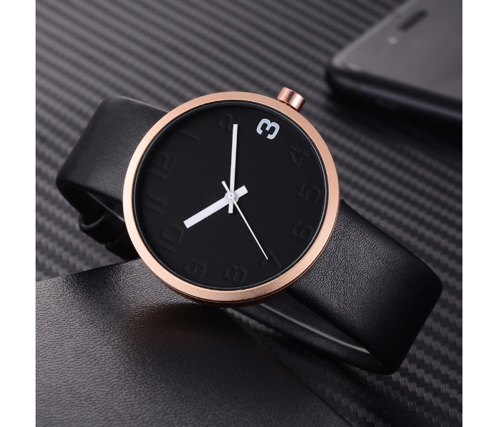 Tomi TM-0893 Maglo Faxes Genuine Quality Leather Band Wrist Watch for Unisex Black - Zoom Image