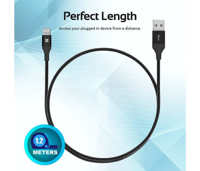 Promate Cable-LTF Heavy Duty Mesh Armored USB Lightning Charge Cable - Black - Zoom Image 6