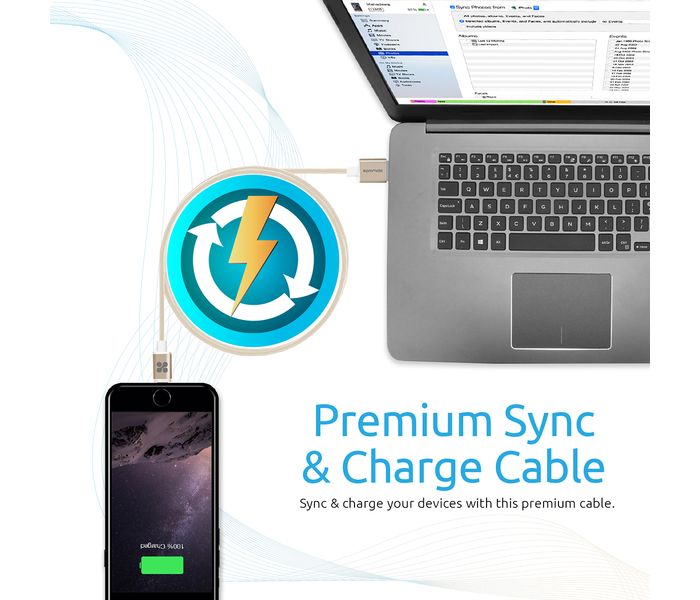 Promate LinkMate-LTM Mesh Sync & Charge MFi Lightning Cable - Gold - Zoom Image 2