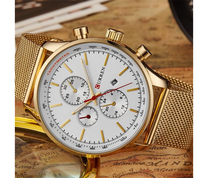 Curren 8227 Business Decorative Sub Dial Quartz Watch For Men Gold and White - Zoom Image 1