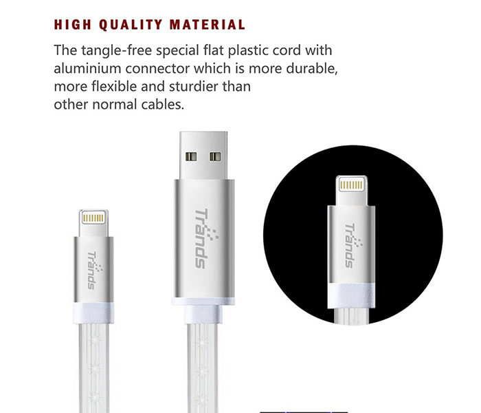 Trands TR-CA3074 1 Meter LED Flowing Lightning USB Cable - White - Zoom Image 1