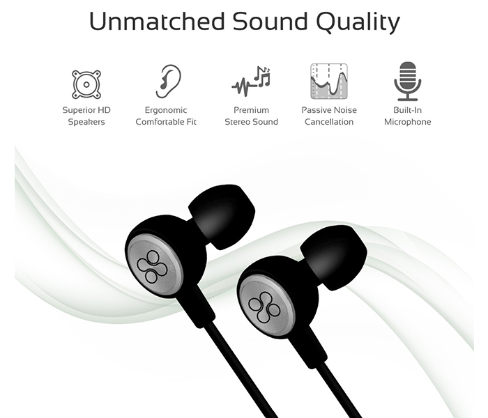 Promate Flano Lightweight Ergonomic High Definition Stereo Earphones - Black - Zoom Image 2