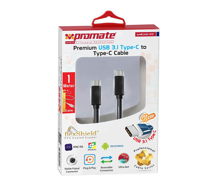 Promate uniLink-CC Premium New USB 3.1 Type-C to Type-C Cable - Black - Zoom Image 2