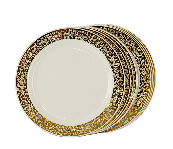 Rosymomen 2377 9-inch Plastic Round Plate Set - 10 Pieces, Gold - Zoom Image 3