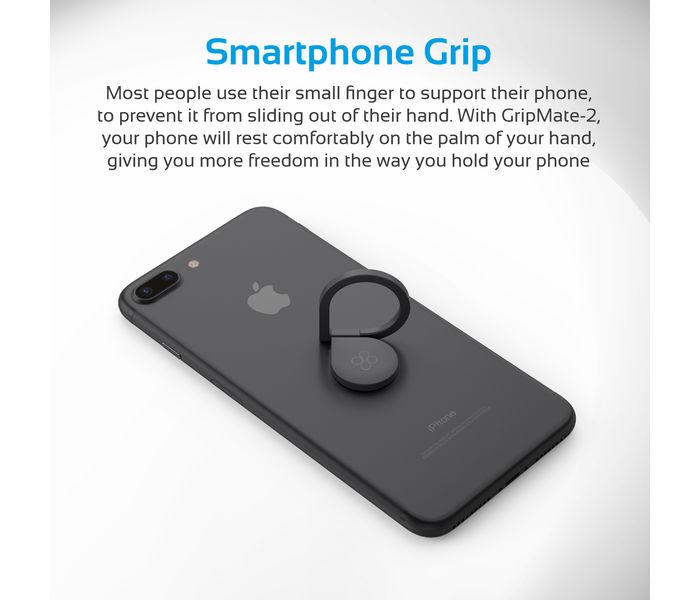 Promate GripMate-2 Ultra Slim Universal Multifunctional Mobile Grip Finger Ring Stand with Secure KickStand, Grey - Zoom Image 2