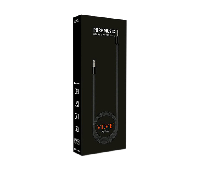 Vidvie AL-1105 3.5mm AUX Cable - 150 Cm, Black - Zoom Image 1