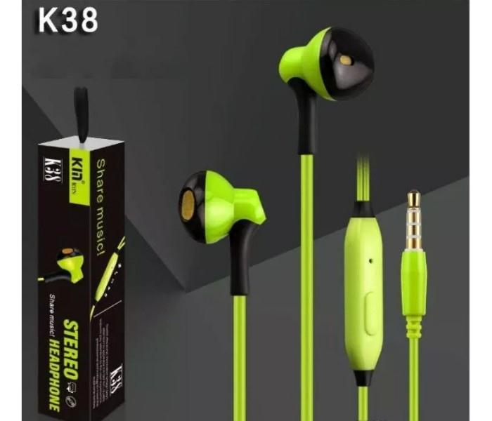 K38 Stereo Earphone Green - With Mic - Zoom Image 2