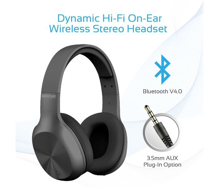 Promate Symphony Hi-Fi On-Ear Wireless Headset with Passive Noise Cancellation, Black - Zoom Image 1