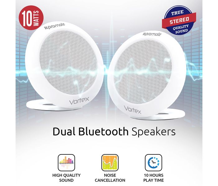 Promate Vortex Portable Bluetooth Wireless Speaker with Handsfree - White - Zoom Image 1