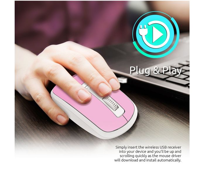 Promate Clix-3 2.4Ghz USB Wireless Ergonomic Mouse with Precision Scrolling, Pink - Zoom Image 1