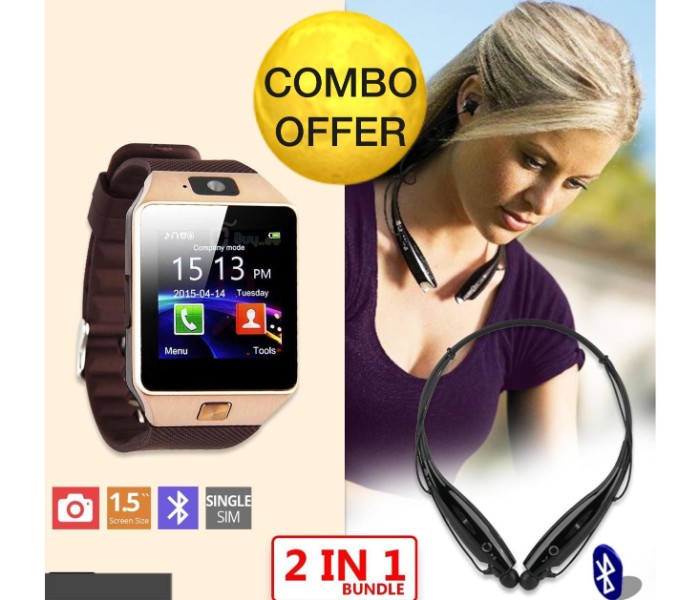 2 in 1 Gift Set of DZ09 Smart Watch with Camera, Memory and Sim Card Slot, HBS-730 Neckband Stereo Headset DZ21 Assorted - Zoom Image 3