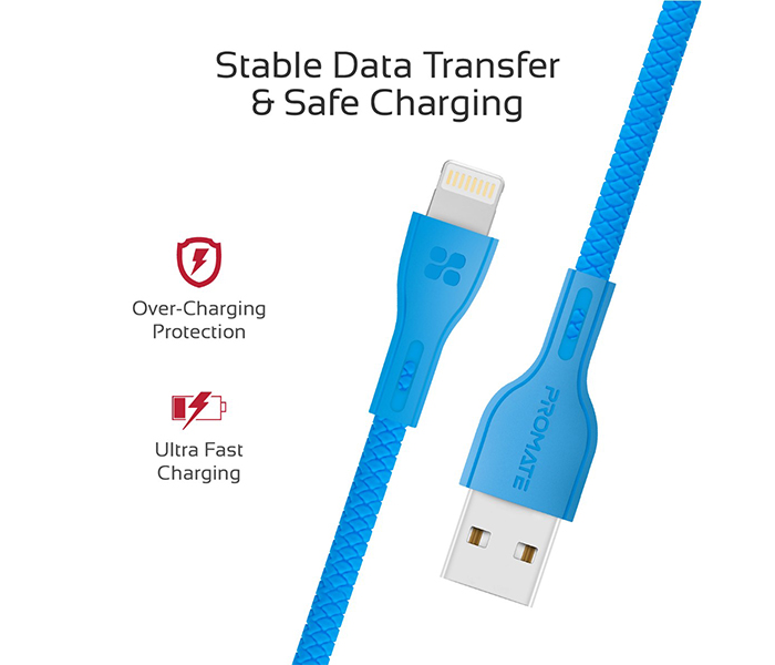 Promate Powerbeam-i Lightning to USB-A Charging Cable - 1.2 Metre, Blue - Zoom Image 4