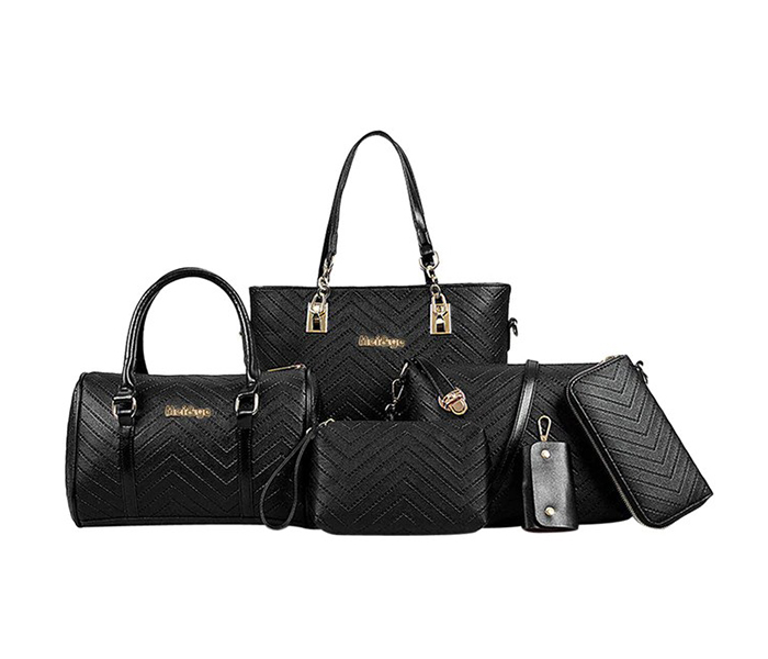 6 Pieces Fashion Strip Handbags Set for Women - Black - Zoom Image