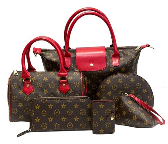 6 Piece Women Bag Set - Red & Brown - Zoom Image