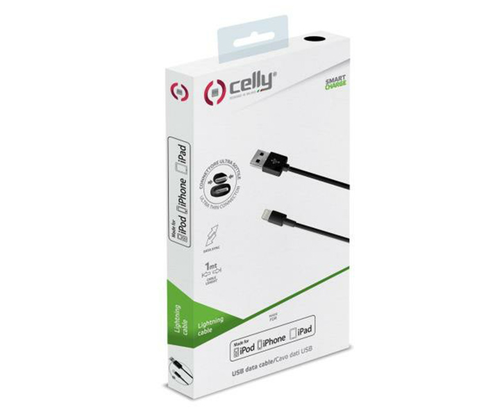 Celly USBLIGHT MFI Slim Tip Lightning USB Cable - 1 Meter, Black - Zoom Image 2