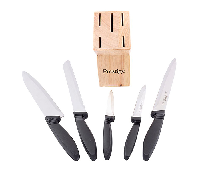 Prestige PR56007 5 Piece Basic Knife Set with Wooden Block - Black & Silver - Zoom Image 3