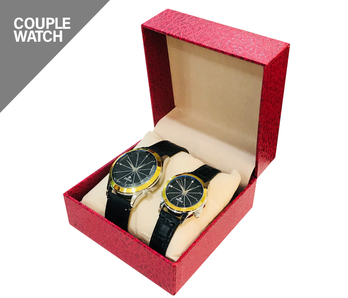 Zistar Couple Watch Leather Strap - Black & Gold - Zoom Image