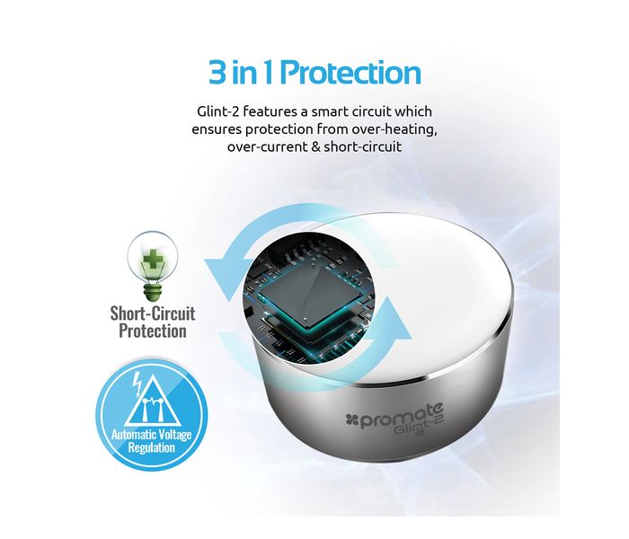 Promate Glint-2.EU Portable 2.4A Dual Port USB Wall Charger with Touch Sensitive Soothing Night LED Light, White - Zoom Image 4